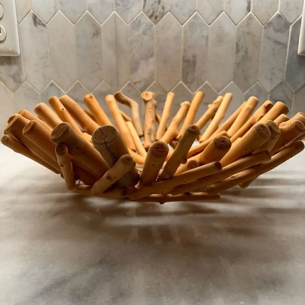 Natural Driftwood Handmade Round Wooden Fruit Basket Bowl Center Piece Home Deco